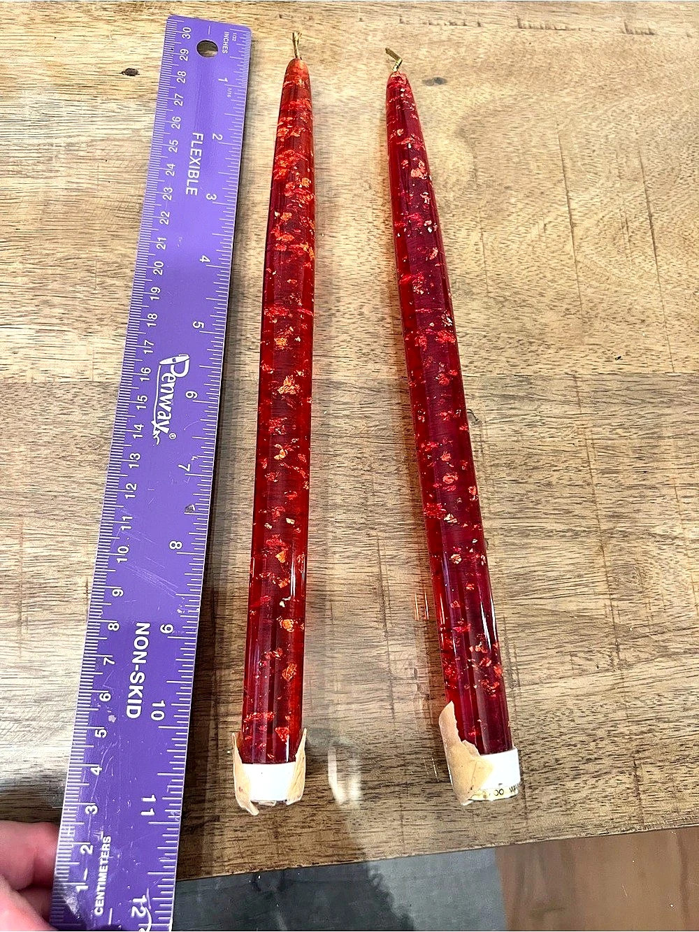 Vintage MCM Lucite Taper Candles Red w/Flecks Set of 2